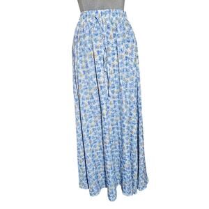 Blue Floral Satin Pull on Midi Skirt Size Small